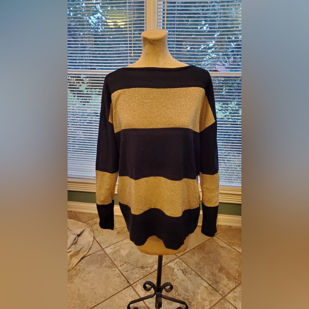 Chaps Classics Black and gold metallic stripe sweater Size S.
